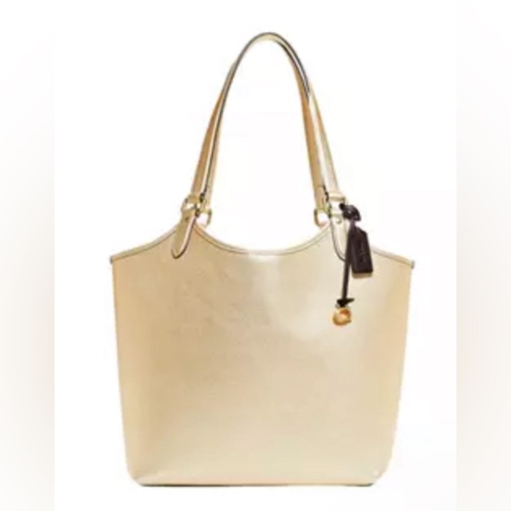 Coach Metallic Leather Day Tote with signature print pouch